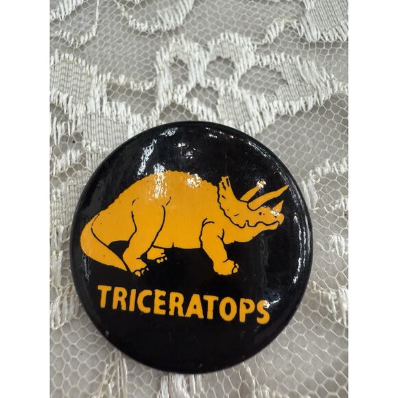 Vintage Jewelry - Vintage 80s Triceratops Dinosaur Pin Button Pinback 1980s